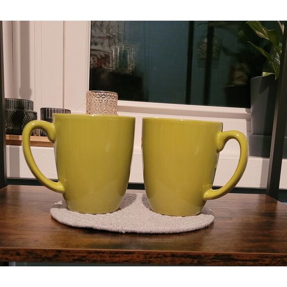 Corelle Other - Corelle Stoneware Lime Green Coffee Mugs Modern Kitchen Drinkware Set of‎ 2